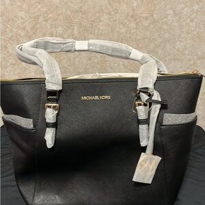 Michael Kors Black Tote with Gold Accents